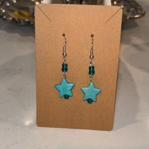 Turquoise/Teal Star Drop Earrings | Handmade | Retro 80s Style | NWT